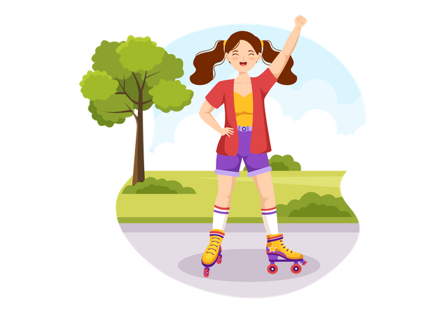 Girl Riding Roller Skates  Illustration