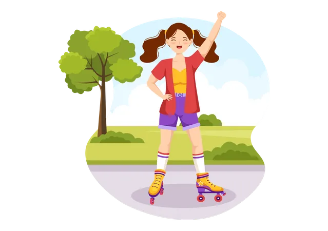 Girl Riding Roller Skates  Illustration