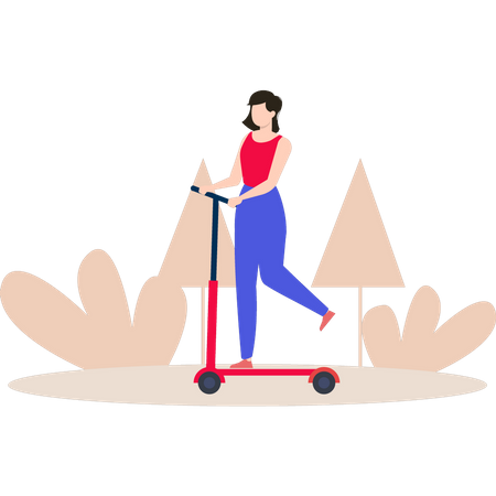 Girl riding scooter Illustration