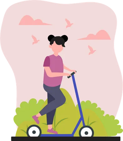 Girl riding scooter Illustration