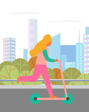 Girl riding scooter  Illustration