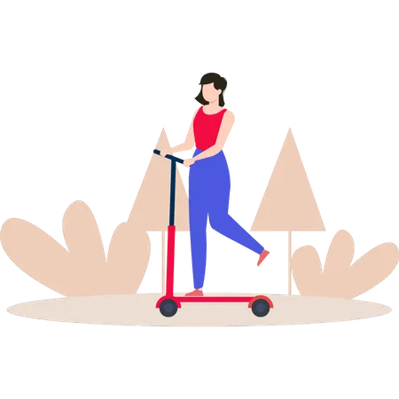 Girl riding scooter  Illustration