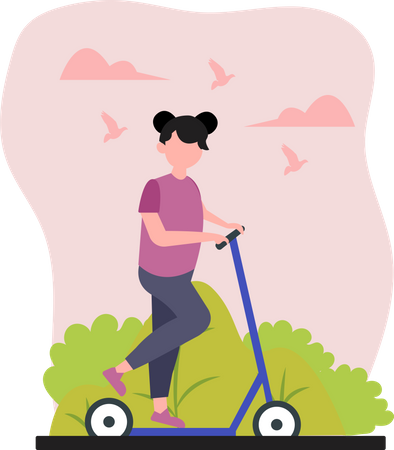 Girl riding scooter  Illustration