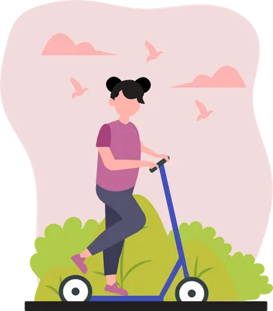 Girl riding scooter  Illustration