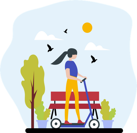 Girl riding scooter  Illustration