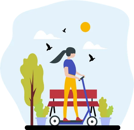 Girl riding scooter  Illustration