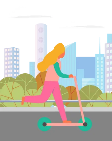 Girl riding scooter  Illustration