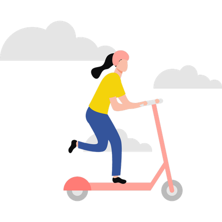 Girl riding scooter  Illustration