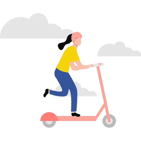 Girl riding scooter  Illustration