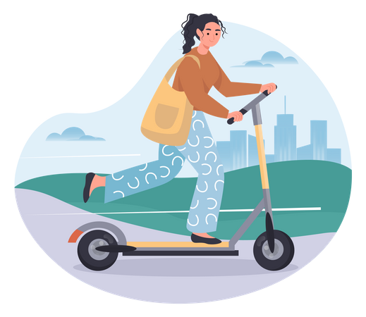 Girl riding scooter  Illustration