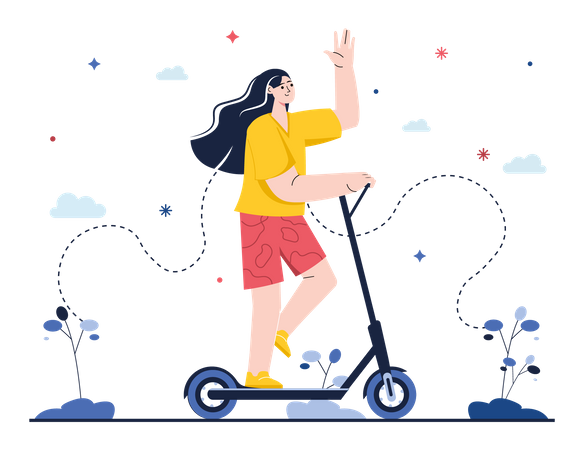 Girl riding scooter outside  Illustration