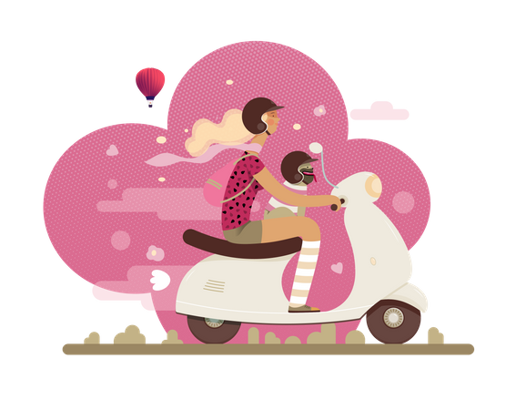 Girl riding scooter with her dog  Illustration