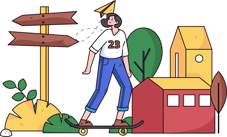 Girl riding skate board  Illustration