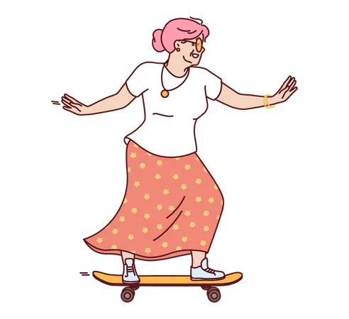 Girl riding skateboard  イラスト