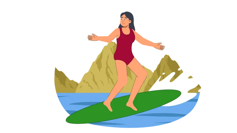 Girl riding surfboard  Illustration