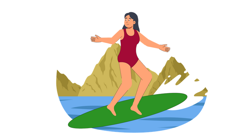 Girl riding surfboard  Illustration