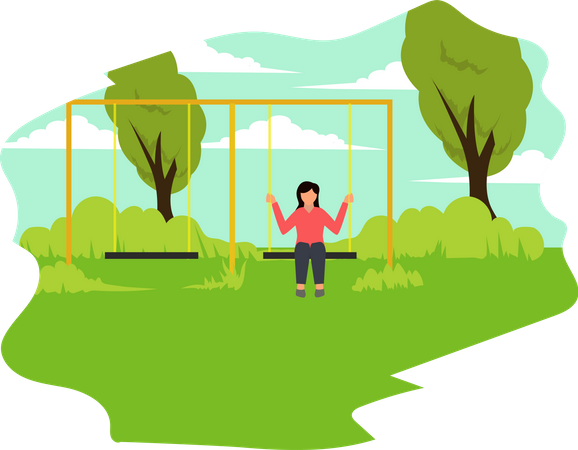 Girl riding swing at park  Illustration