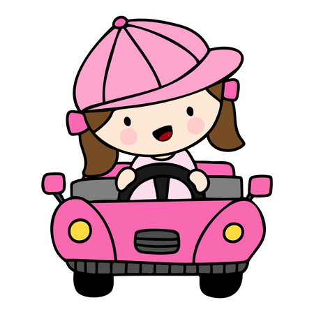 Girl riding toy car Illustration