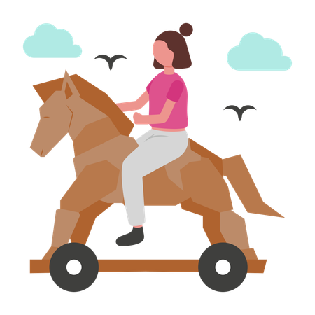 Girl riding Trojan Horse  Illustration