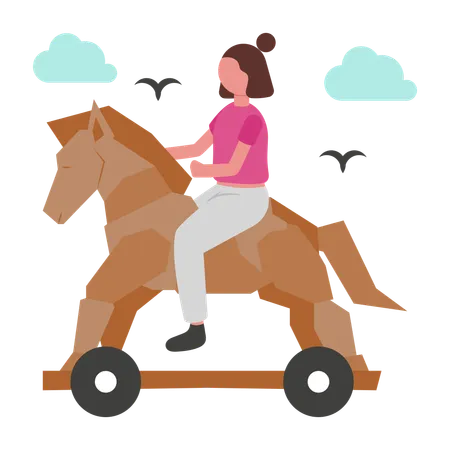 Girl riding Trojan Horse  Illustration