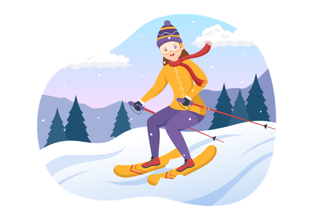 Girl riding winter ski  Illustration