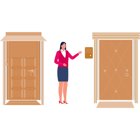 Girl ringing door bell  Illustration