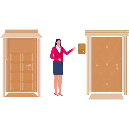 Girl ringing door bell  Illustration