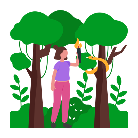 Girl roaming in wilderness  Illustration
