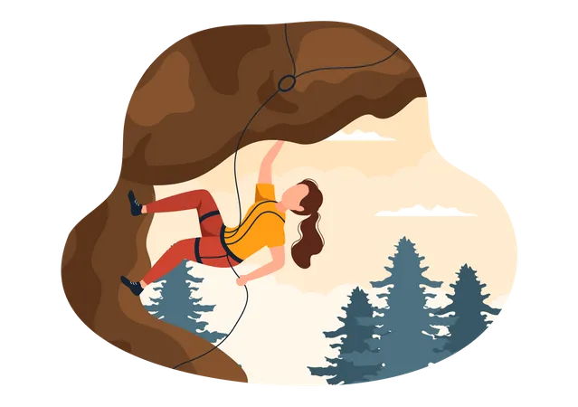 Girl rock climbing Illustration