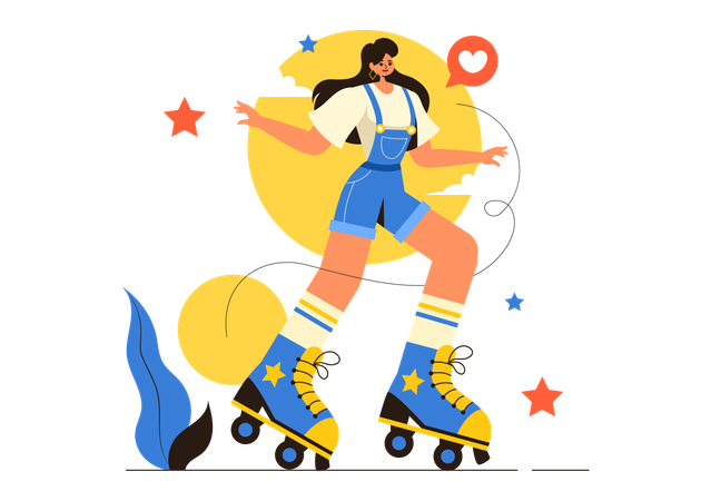 Girl Roller Skating Sport  Illustration