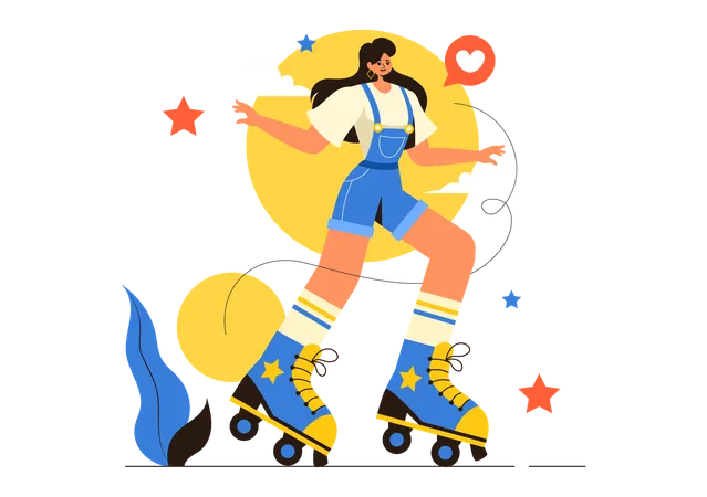 Girl Roller Skating Sport  Illustration