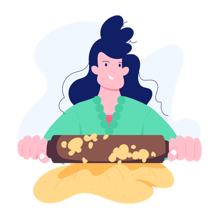 Girl rolling dough  Illustration