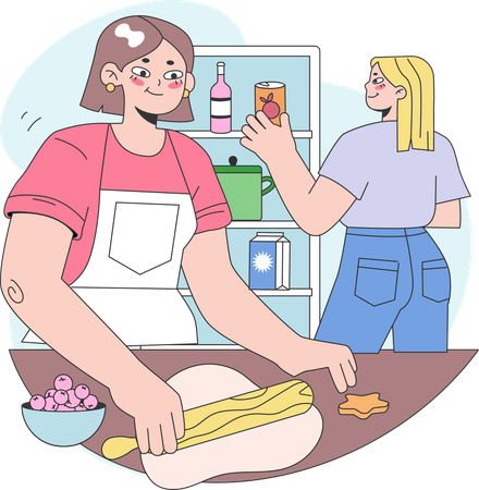 Girl rolling dough using rolling pin  Illustration