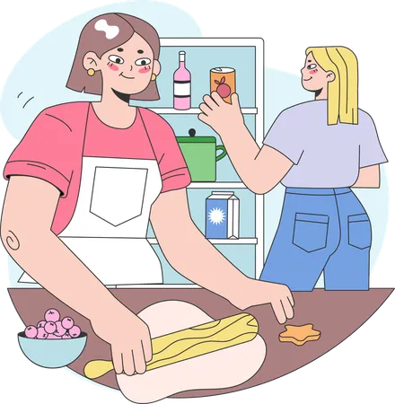 Girl rolling dough using rolling pin  Illustration