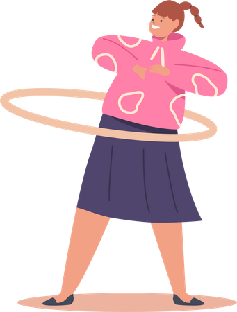 Girl Rolling Hula Hoop  Illustration