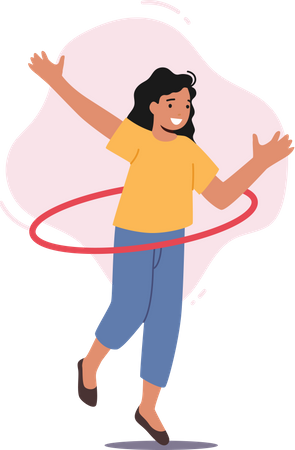 Girl Rolling Hula Hoop  Illustration