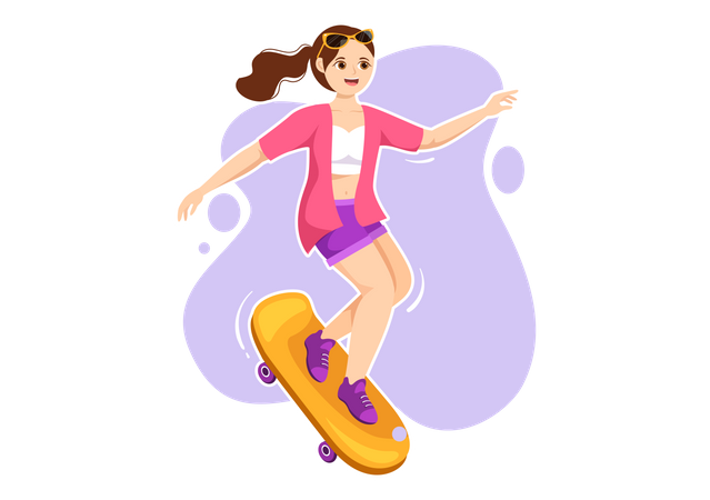 Girl Rolling On Skateboard  Illustration