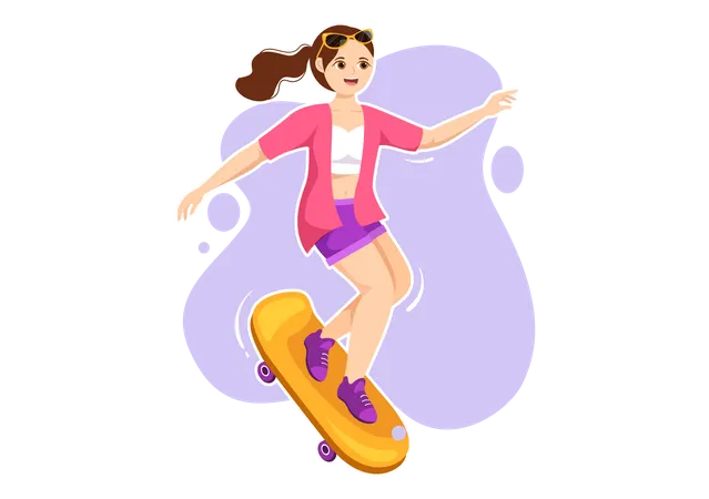 Girl Rolling On Skateboard  Illustration