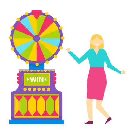 Girl rotate wheel of fortune  Illustration