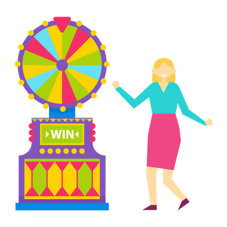 Girl rotate wheel of fortune  Illustration