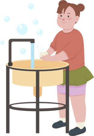 Girl rubbing soap with hands  Illustration