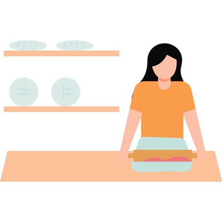 Girl running bakery business  Illustration