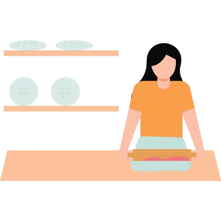 Girl running bakery business  Illustration