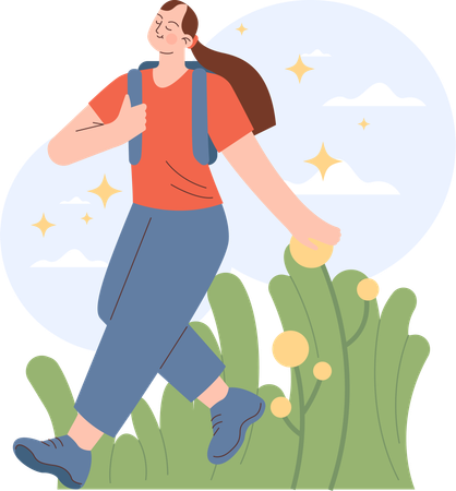 Girl running for go to outdoor adventure  イラスト