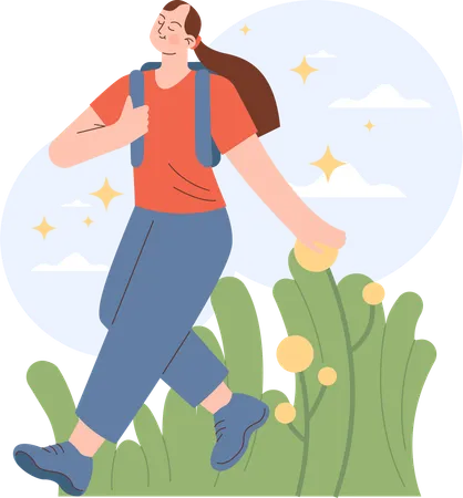 Girl running for go to outdoor adventure  Illustration