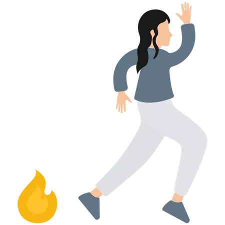 Girl running from fire Illustration