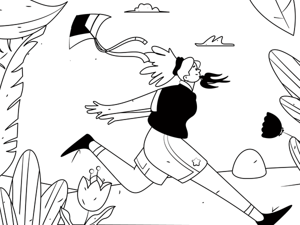Girl running in garden  Illustration