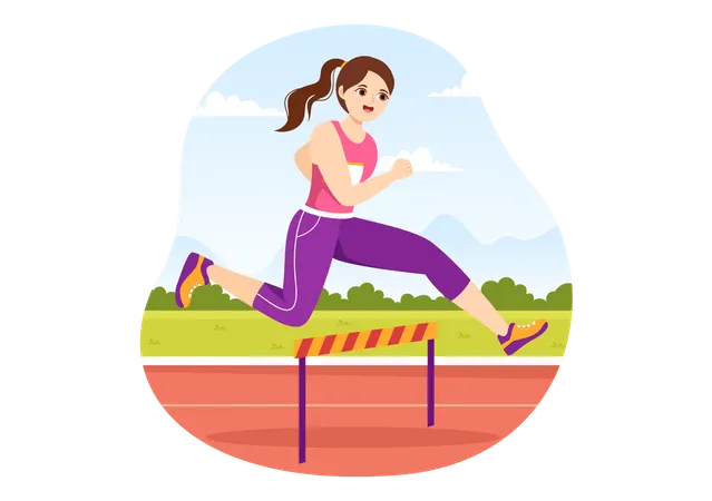Girl running in Hurdle Long Jump Illustration