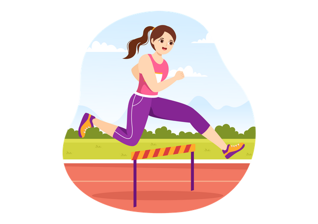 Girl running in Hurdle Long Jump  Illustration