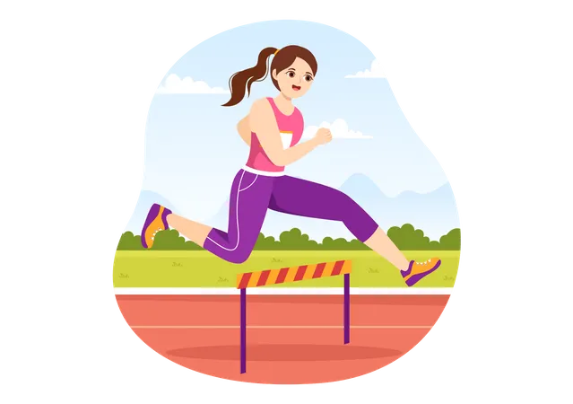 Girl running in Hurdle Long Jump  Illustration